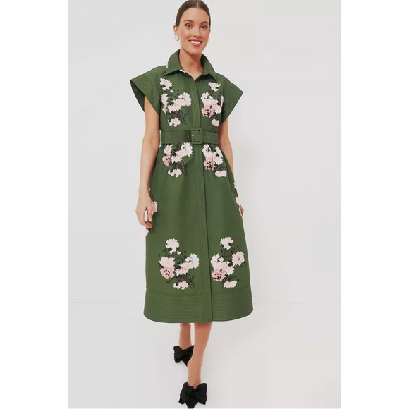 Tuckernuck Olive and Pressed Powder Floral Chloe Midi Shirt Dress NWT - Picture 8 of 16